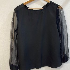 black long sleeve blouse with pearls